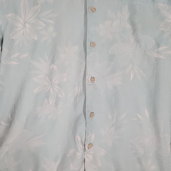 Tommy Bahama Shirt Men's L Green Silk Embroidered Floral Hawaiian Casual Beach - Picture 3 of 12